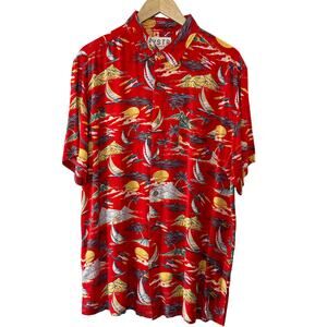 VSTR Premium Short Sleeve Red Tropical Button Up Shirt Men's Size Large